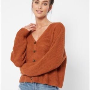 Burnt Orange Button Knit Sweater